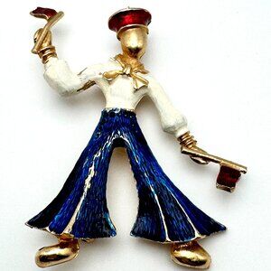 Vtg Enamel Sailor Pin Brooch American Signaling  Patriotic Costume Figure